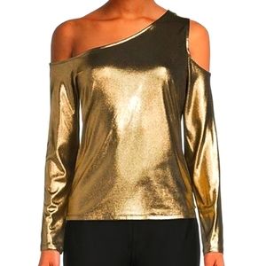 NWT MICHAEL KORS Antique Brass Cold Shoulder Asymetric Neckline Top, Small